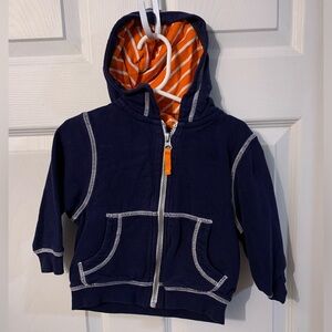 Hanna Andersson boys size 18-24 months blue zip-up hoodie, orange stripes
